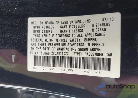 2013 Acura Tl 3.5 из США, поврежденный, VIN 19UUA8F20DA011023